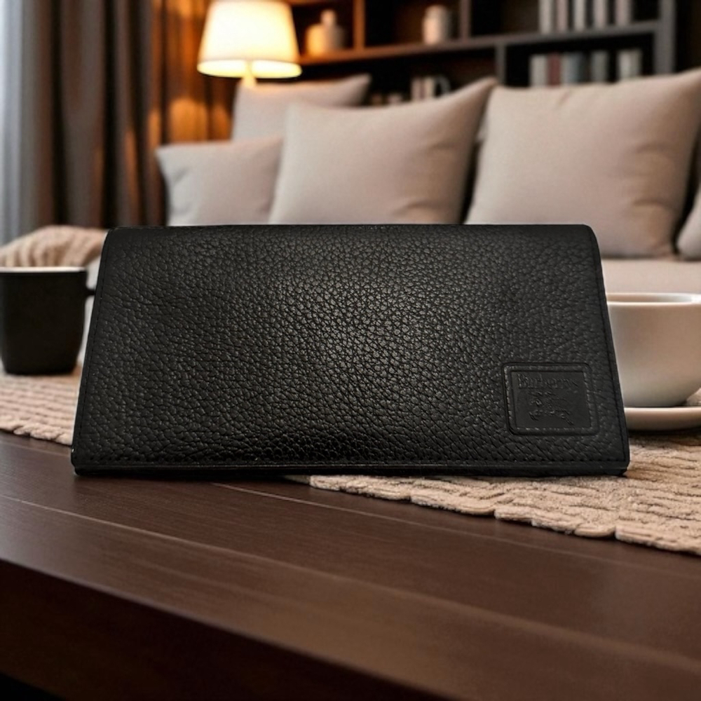 Burberry Black Leather Long Flap Wallet